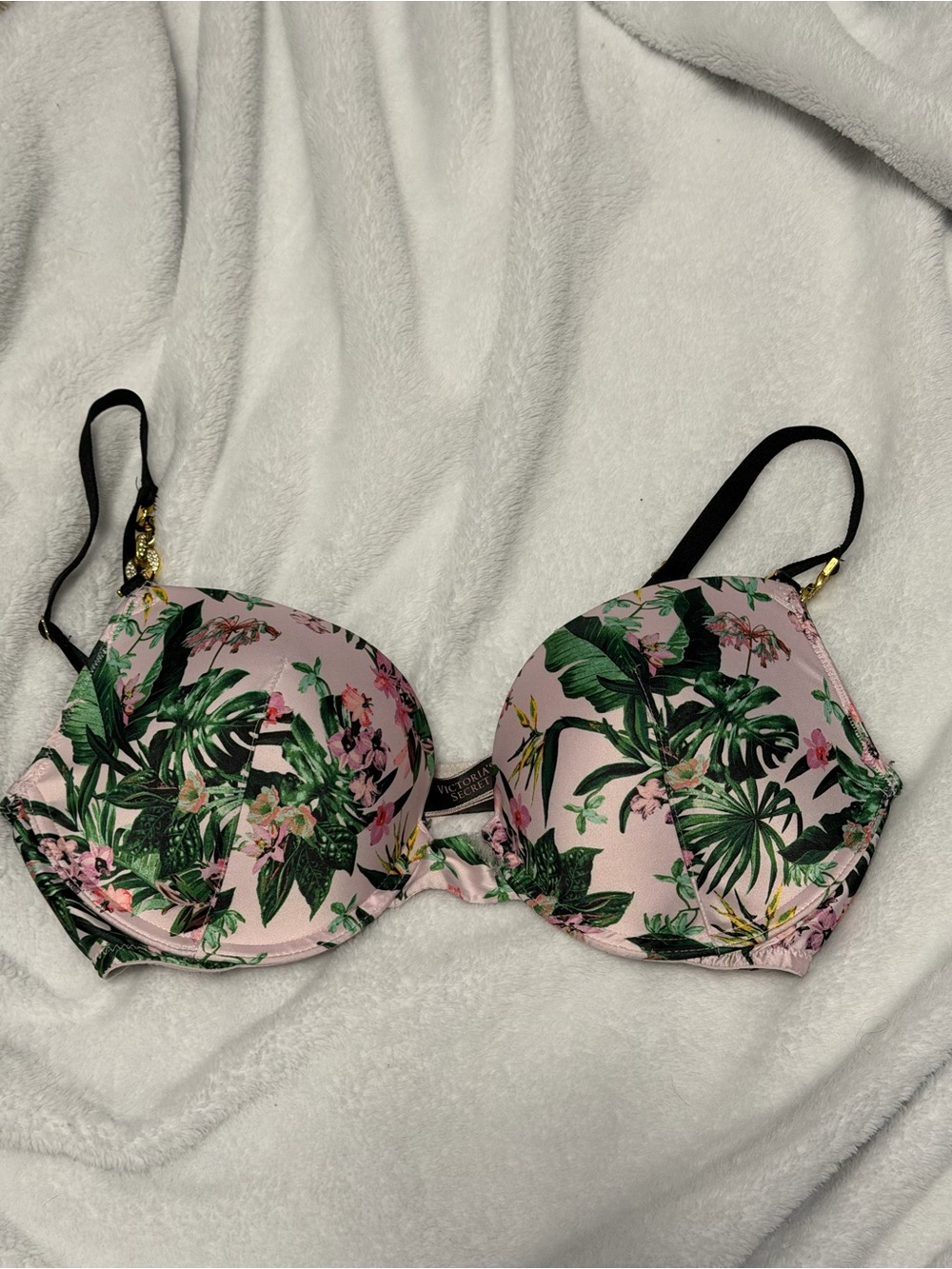 DEFECTIVE CENTER GORE VICTORIA SECRET Floral Underwire Push-Up Bra - Pink Green
